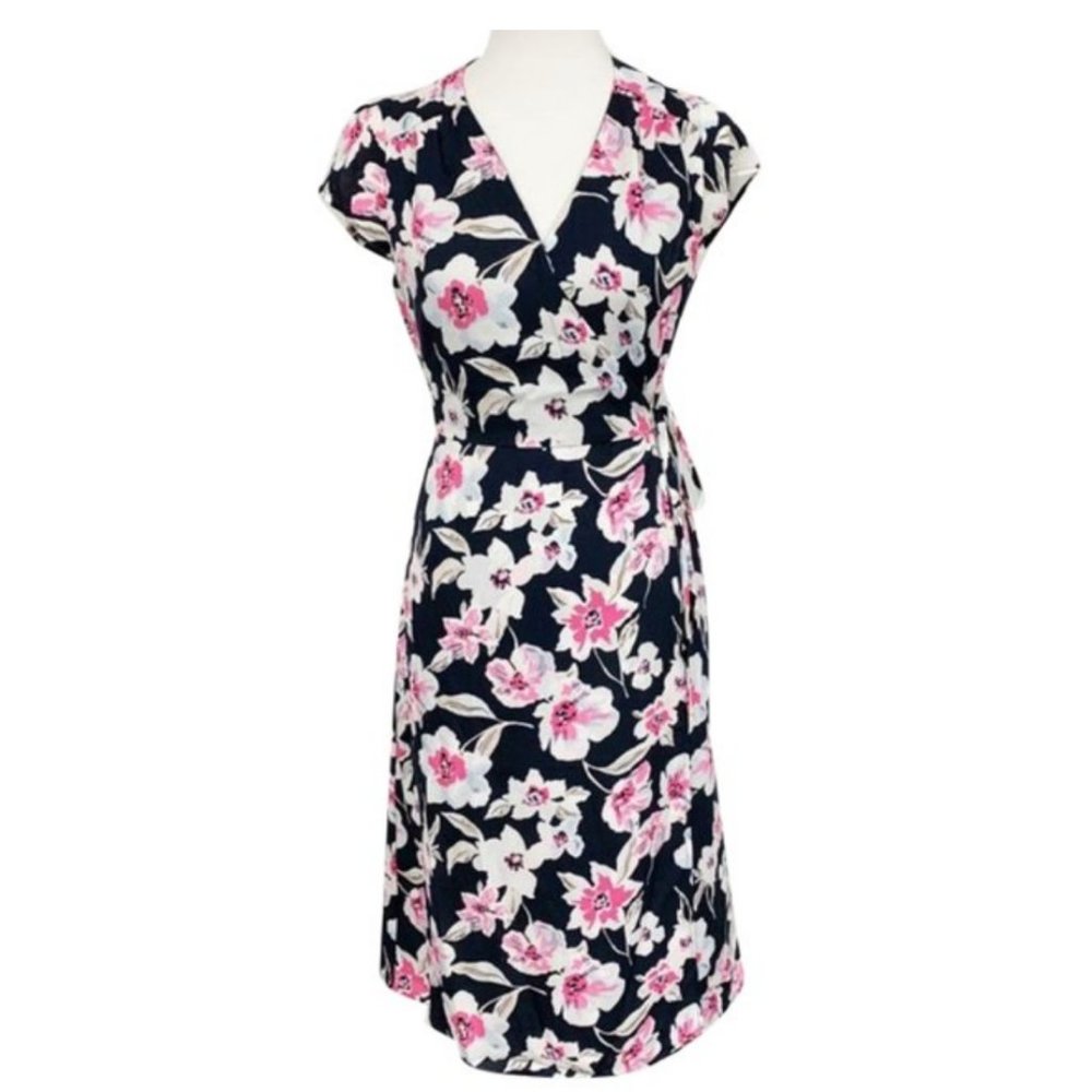Banana Republic Black Pink Floral Wrap dress